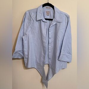 Chico's Light Blue Button-Front Shirt Blouse with tie at bottom 2 (XL)